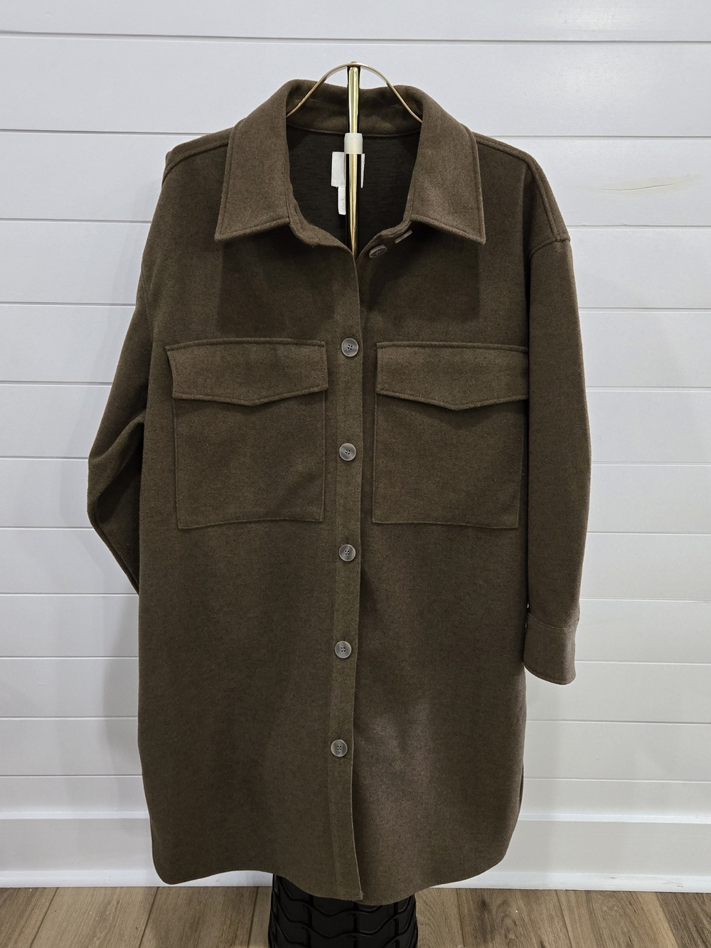 H&M Oversized Longline Shacket Shirt Jacket Brown Olive Wood Size XL - Picture 12 of 16